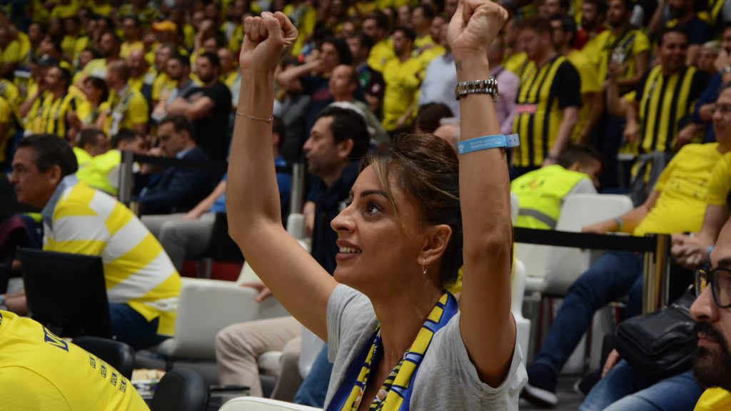Cheering fans during the match at Euroleague Final Four in Belgrade in 2018
