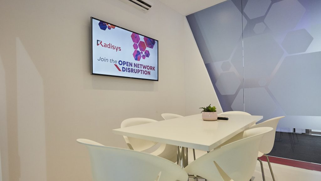 Radisys booth at MWC 2019 - luminous meeting room