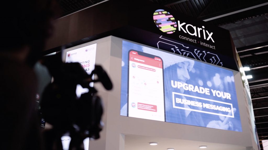 Karix booth at MWC 2019 - big, frontal LED screen