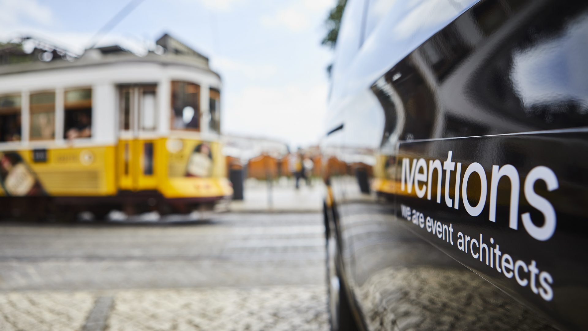 Yellow tramcar in Lisbon, Portugal